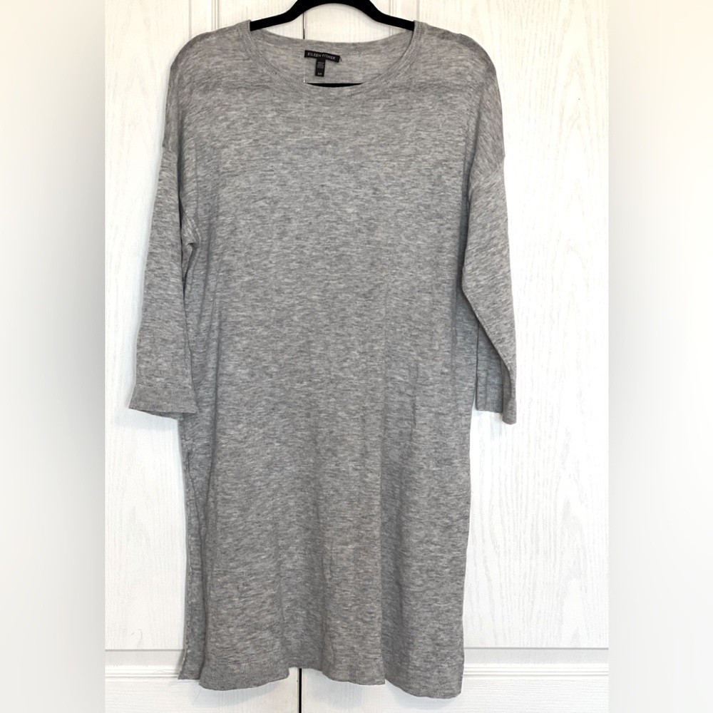 EILEEN FISHER GRAY BATEAU NK TUNIC PETITE SMALL